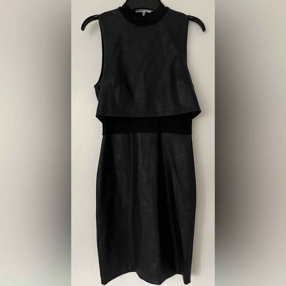 Mock Neck Faux Leather French Connection Charcoal Black Zip-Up Dress